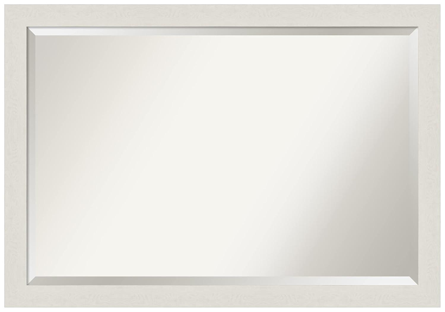 39" x 27" Rustic Plank White Framed Bathroom Vanity Wall Mirror - Amanti Art: Wall Mounted, Includes Hardware