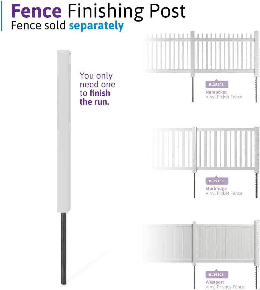 WamBam No-Dig Fence 5ft H (1 Fence Post) No Dig WamBam Windsor Finishing Post with Steel Pipe Anchor Kit, Permanent White Vinyl Post for Windsor Fence Panels and Gate Kit, Perfect for Yard, Pool or Dog Fence BL19109