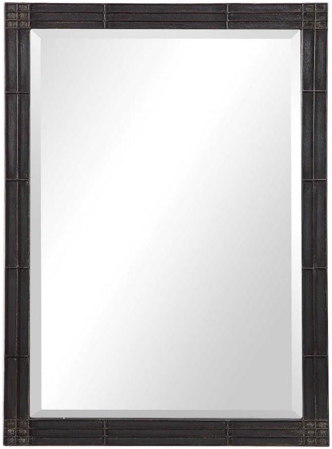 Aged Black and Silver Rectangular Iron Vanity Mirror