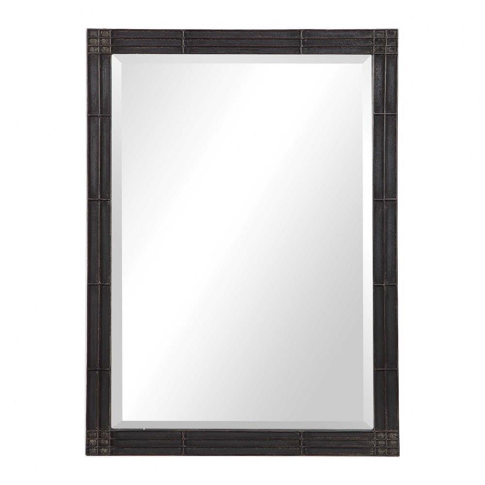 Uttermost Rectangular Vanity Accent Wall Mirror Industrial Beveled Aged Black Silver Iron Frame 25 1/4" Wide for Bathroom Bedroom