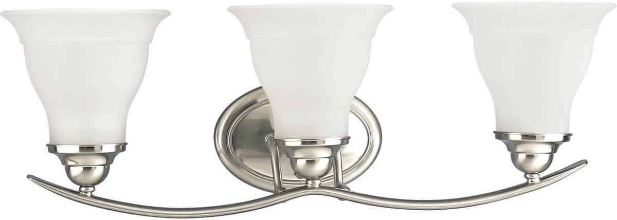 Progress Lighting Trinity 3-Light Bath Fixture, Brushed Nickel, Etched Glass Shades