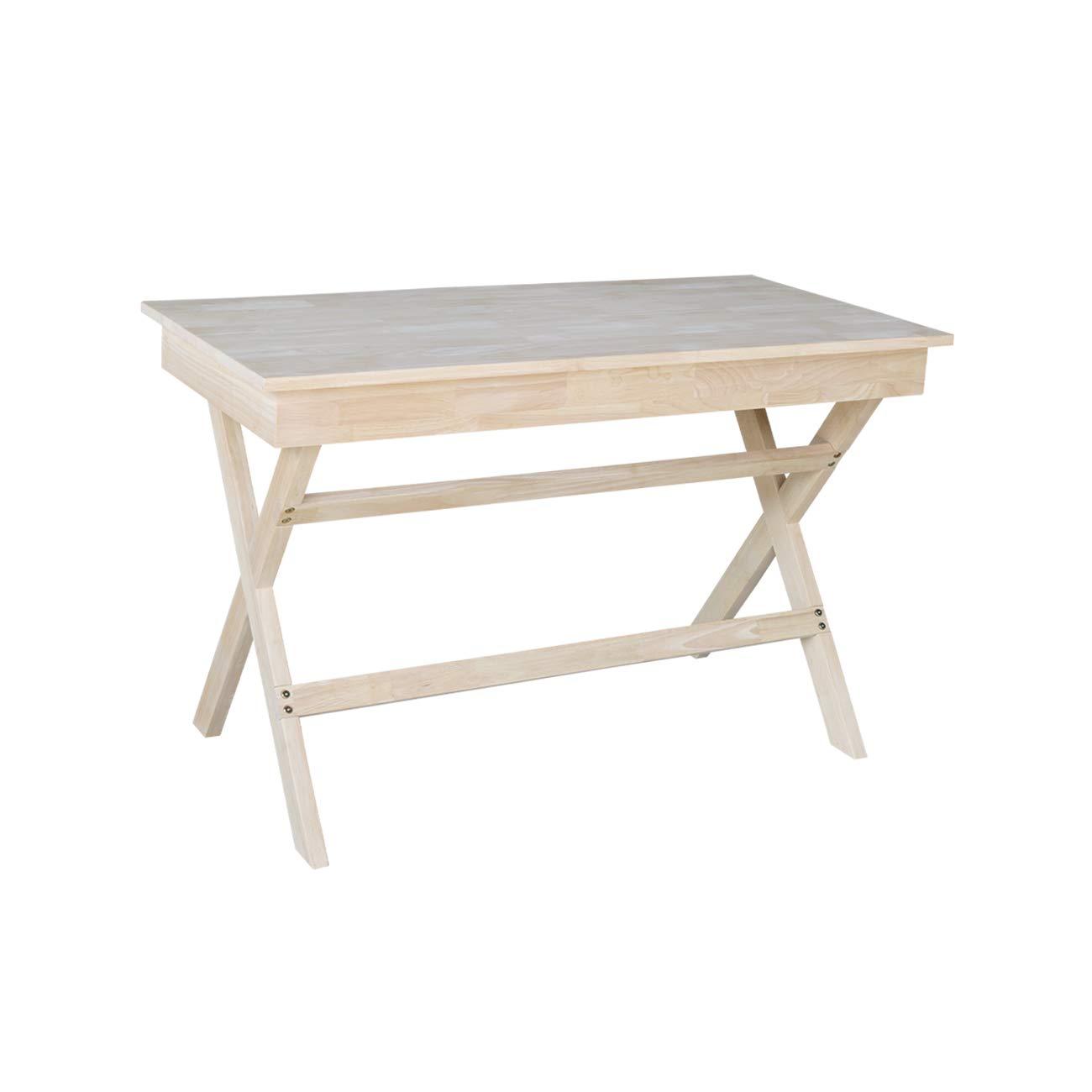 Cross Leg Desk Unfinished - International Concepts: Rubberwood Writing Desk with Drawer, Hardwood Frame