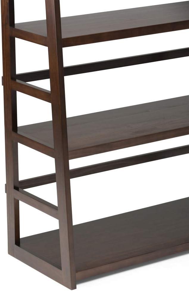 Acadian Brunette Brown Solid Wood Wide Ladder Shelf Bookcase