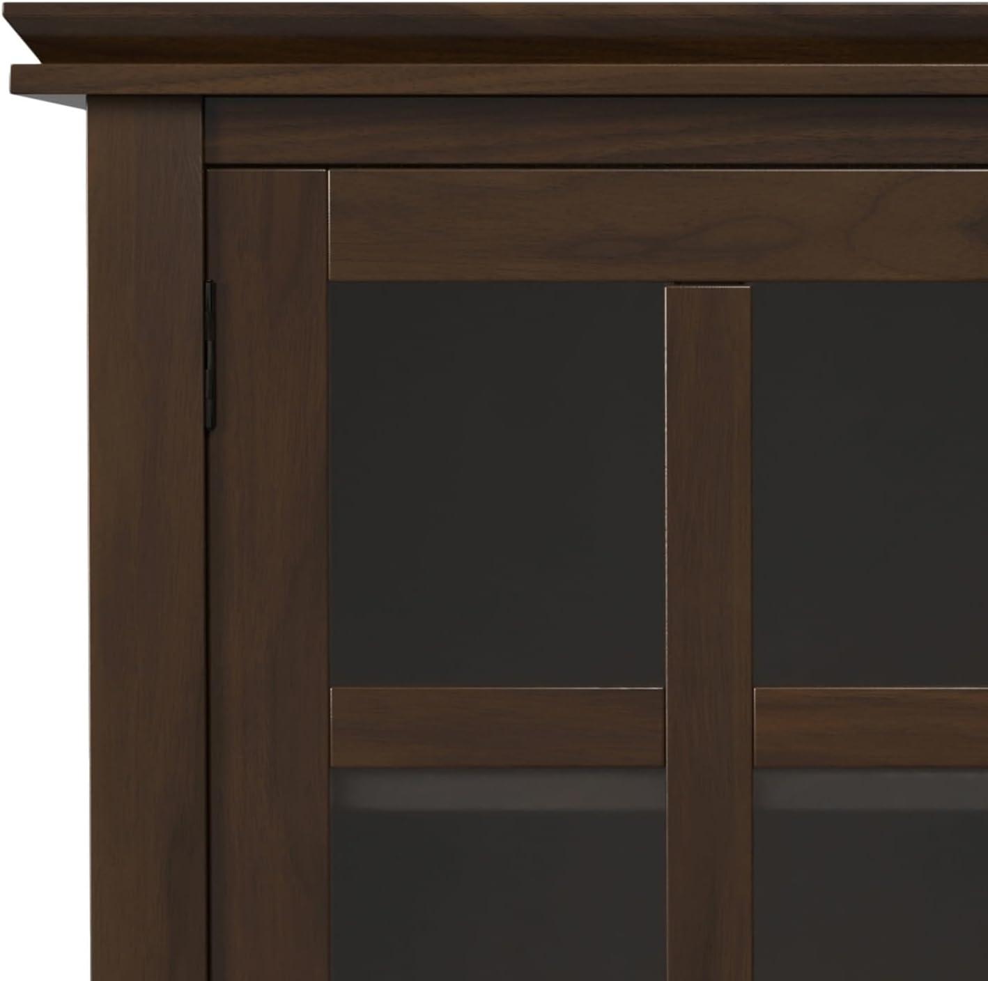 Simpli Home Artisan 38"W Solid Wood 4-Shelf Medium Storage Cabinet with Glass Doors and Adjustable Shelves