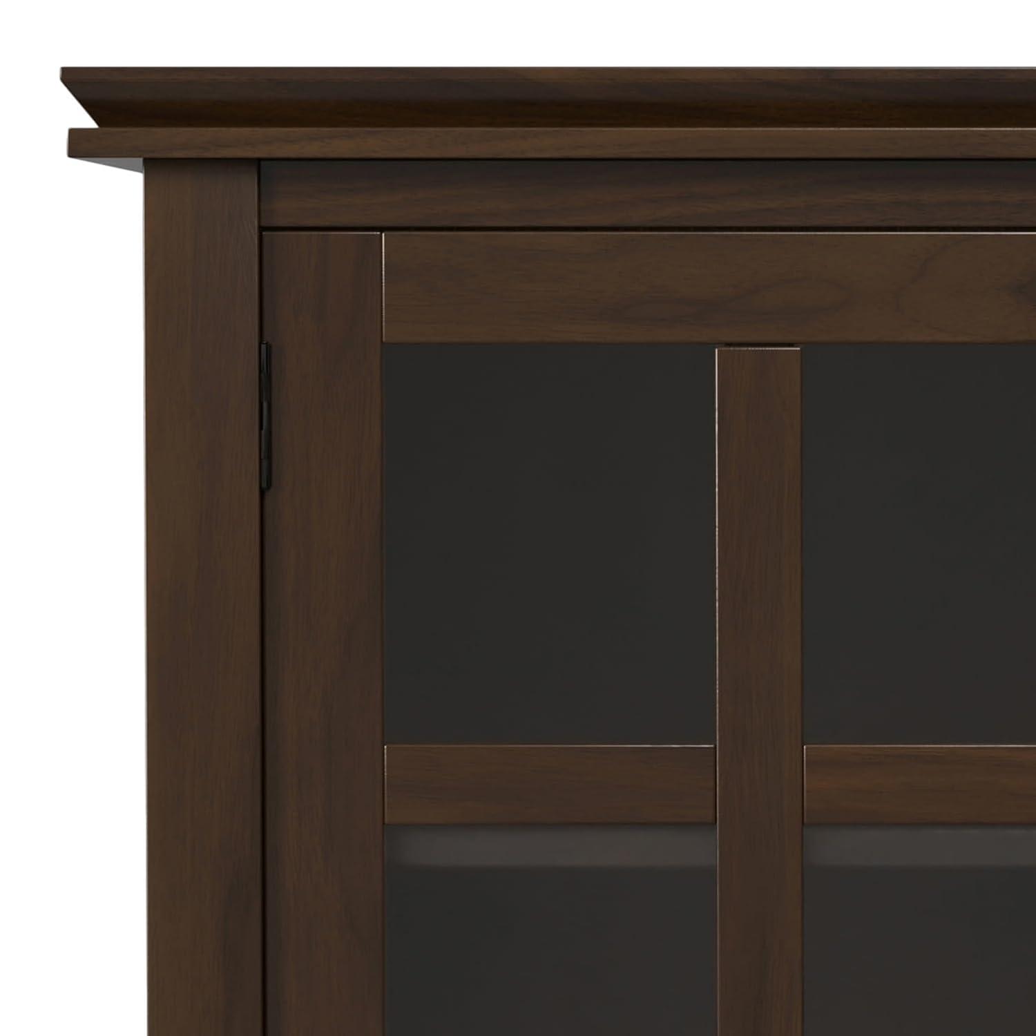 Simpli Home Artisan 38"W Solid Wood 4-Shelf Medium Storage Cabinet with Glass Doors and Adjustable Shelves