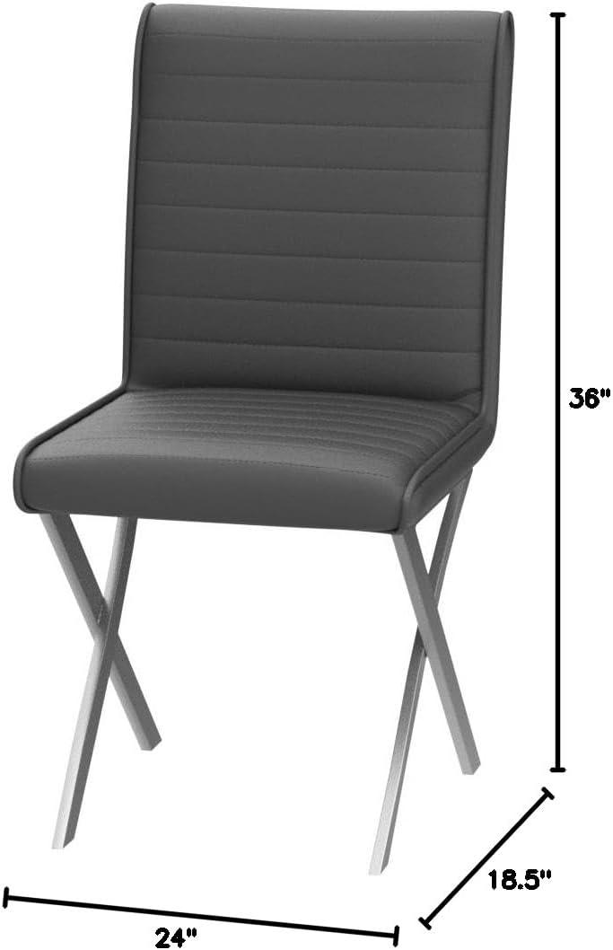 Armen Living Tempe Faux Leather Dining Chair in Gray/Stainless Steel (Set of 2)