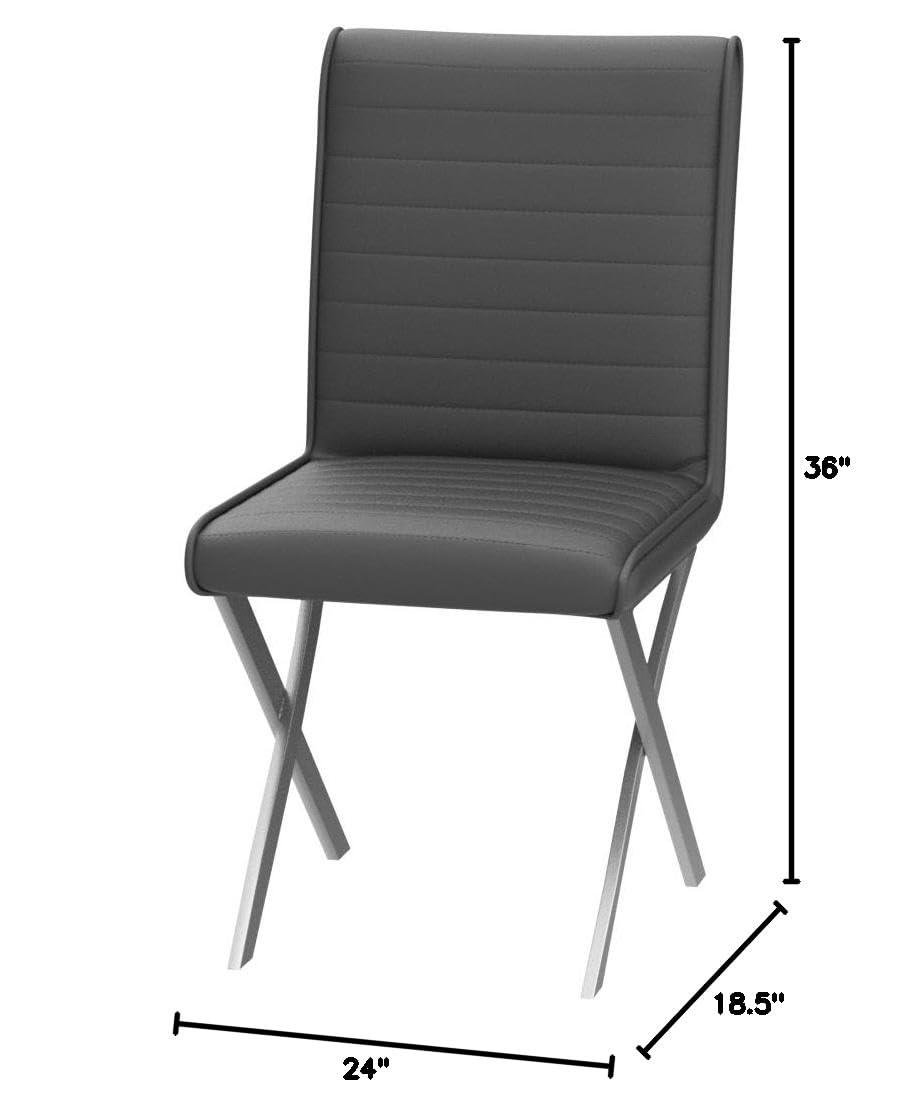 Armen Living Tempe Faux Leather Dining Chair in Gray/Stainless Steel (Set of 2)