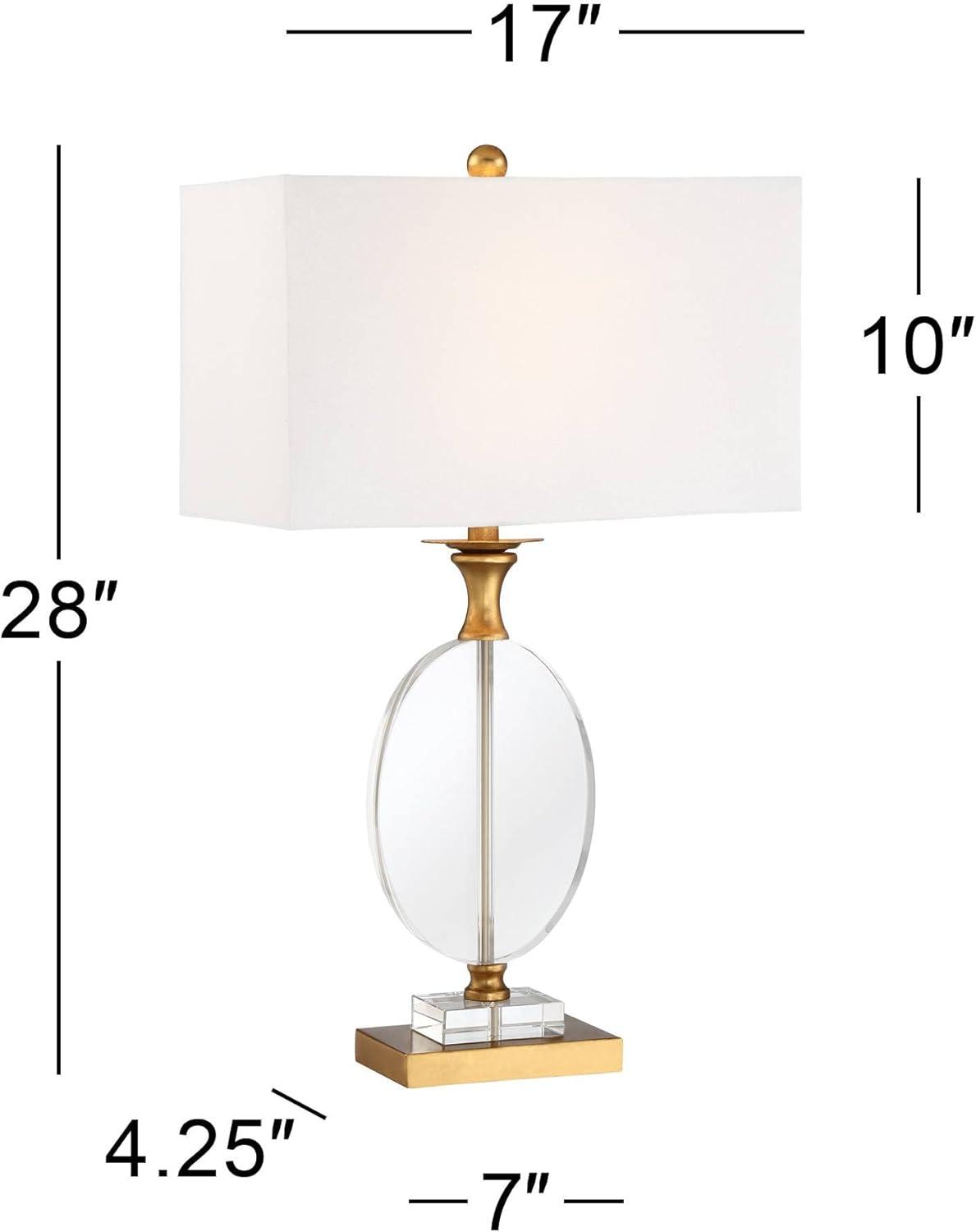 Vienna Full Spectrum Valerie Modern Table Lamp 28" Tall Gold Clear Crystal Glass White Rectangular Shade for Bedroom Living Room Bedside Nightstand