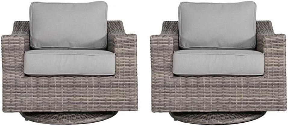 Home Square 2 Piece Beachcroft Swivel Patio Arm Chair Set in Beige