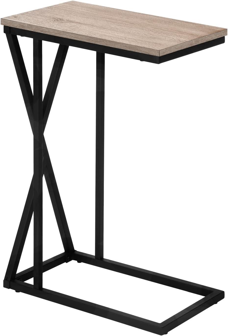 Modern Contemporary C-Shaped Black Metal & Woodgrain Accent Table