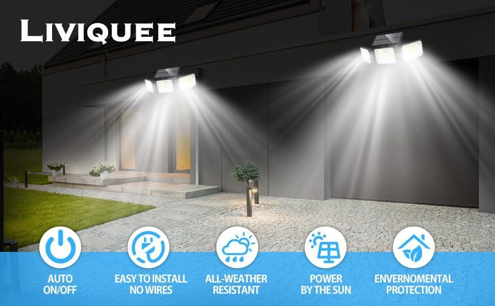 Black Solar-Powered Motion Sensor Outdoor Flood Lights with Adjustable Heads