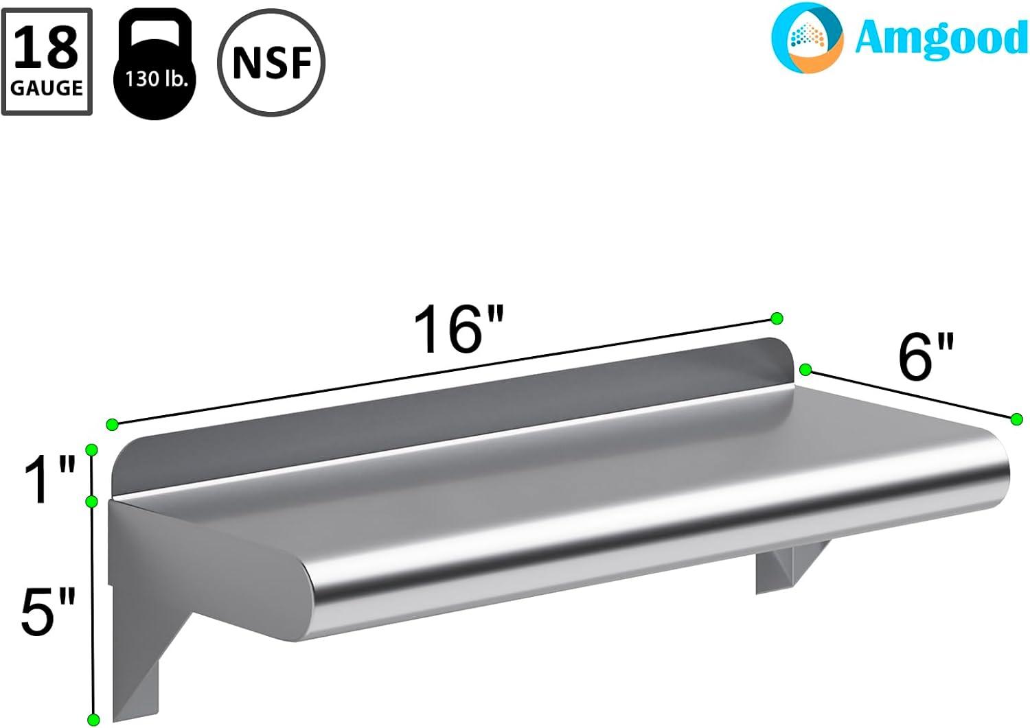 16" Stainless Steel Wall Shelf with Rounded Edge