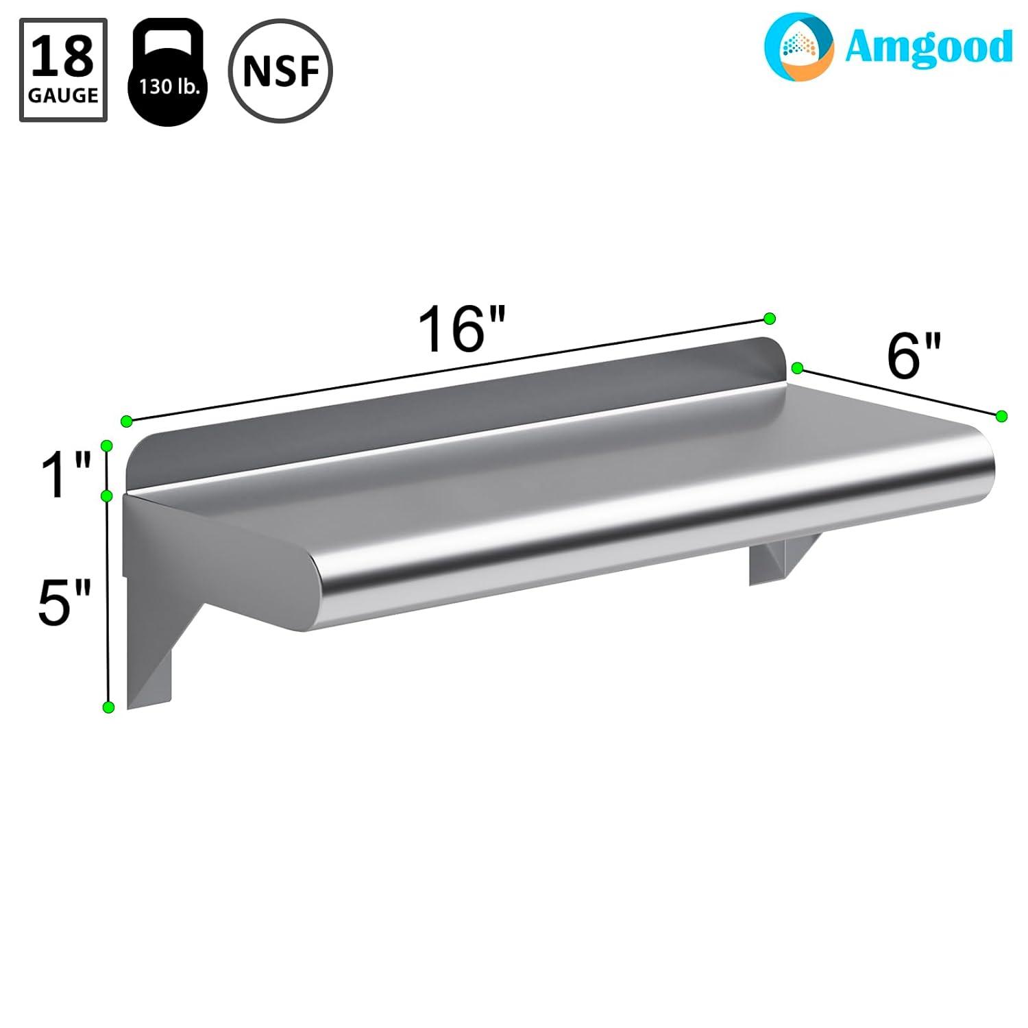 16" Stainless Steel Wall Shelf with Rounded Edge