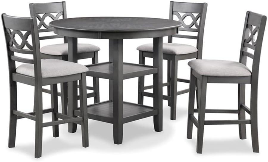 Gray Counter Height 5-Piece Dining Set with Round Table and 4 Chairs