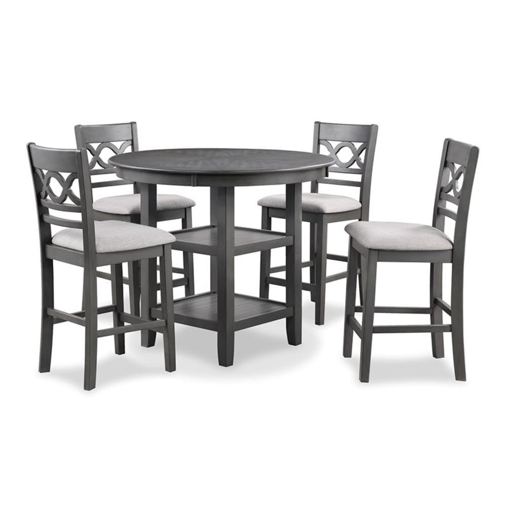 Gray Counter Height 5-Piece Dining Set with Round Table and 4 Chairs