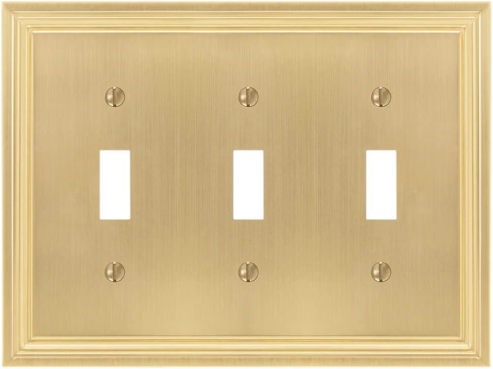 Amerelle 98TTTSB Daltry Wallplate, 3 Toggle, Cast Metal, Satin Brass, 1-Pack