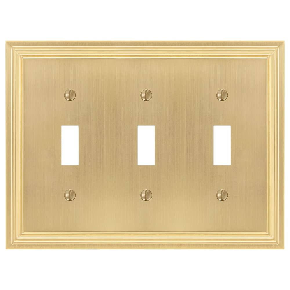 Amerelle 98TTTSB Daltry Wallplate, 3 Toggle, Cast Metal, Satin Brass, 1-Pack
