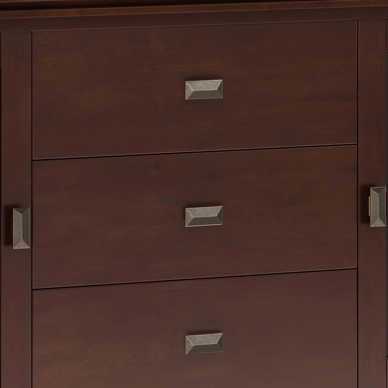 Simpli Home Artisan 60"W Solid Wood Sideboard Buffet with and Tempered Glass Doors and 3 Drawers