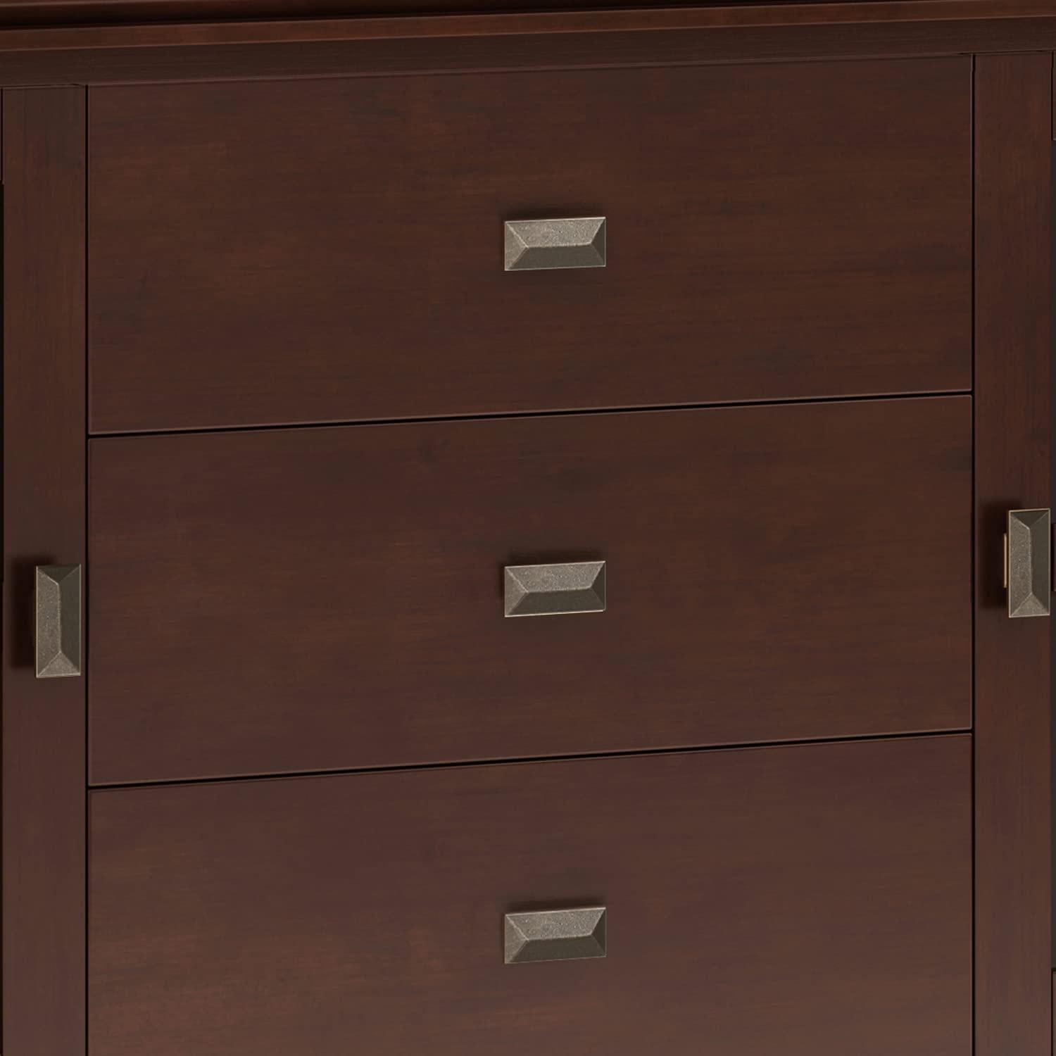 Simpli Home Artisan 60"W Solid Wood Sideboard Buffet with and Tempered Glass Doors and 3 Drawers