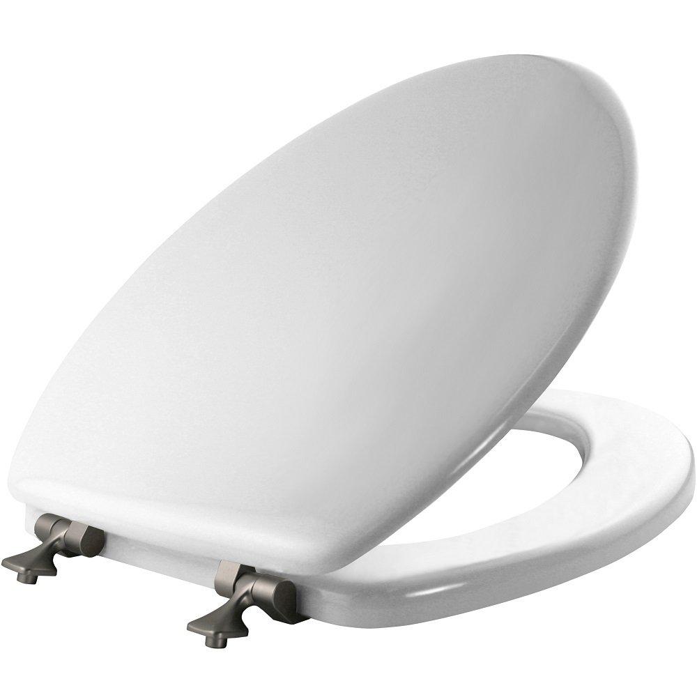 Edgewater Wood Toilet Seat with Hinges, Never Comes Loose, ELONGATED, White