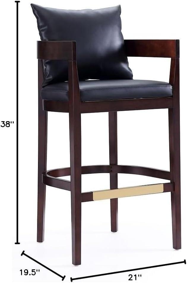 Ritz Upholstered Beech Wood Barstool Black - Manhattan Comfort: Gold Footrest, No Assembly Required, 30.5" Height