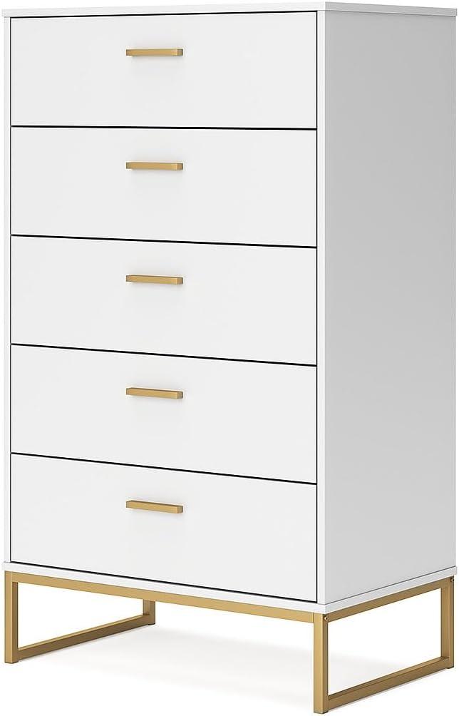 Signature Design by Ashley Socalle 5 Drawer Tall Dresser, White/Gold