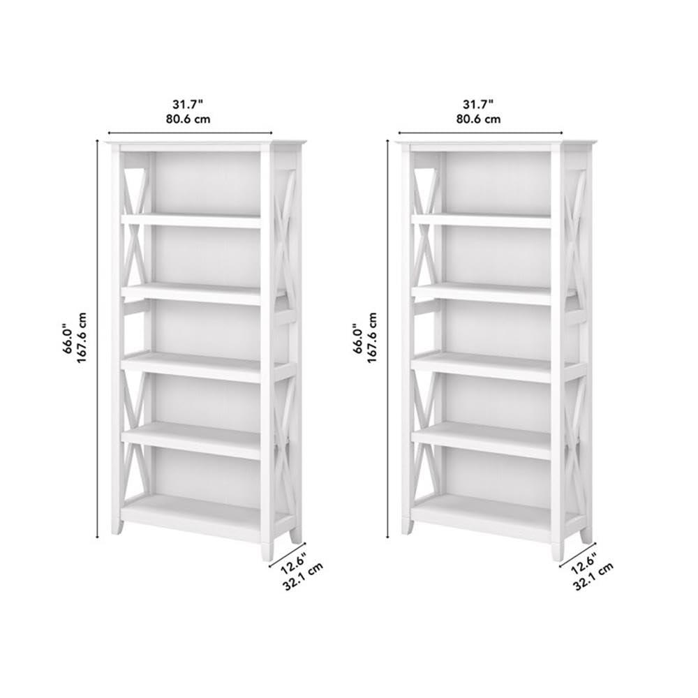 Pure White Oak Adjustable Tall 5 Shelf Bookcase Set