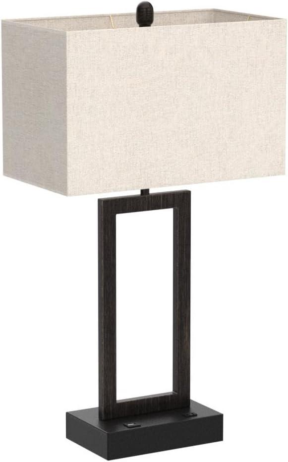 360 Lighting Todd Modern Table Lamp 30" Tall Bronze Rectangular with USB and AC Power Outlet in Base Oatmeal Fabric Shade for Living Room Office House