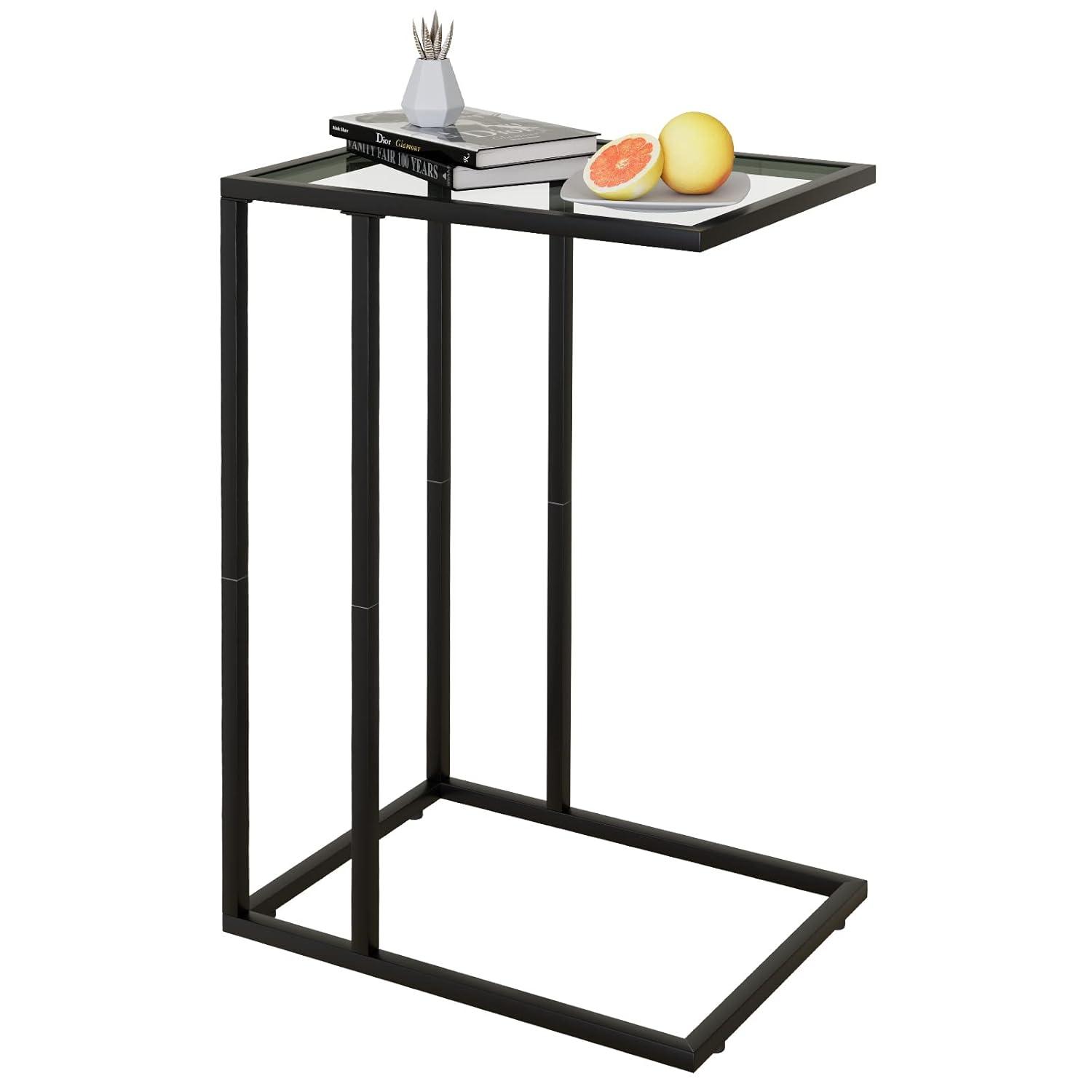 Canddidliike Sofa End Table Coffee Side Table with Glass Top, Glass Top Side Table, Sturdy Steel Frame, Easy to Clean, Great for End Tables & Decorative Displays