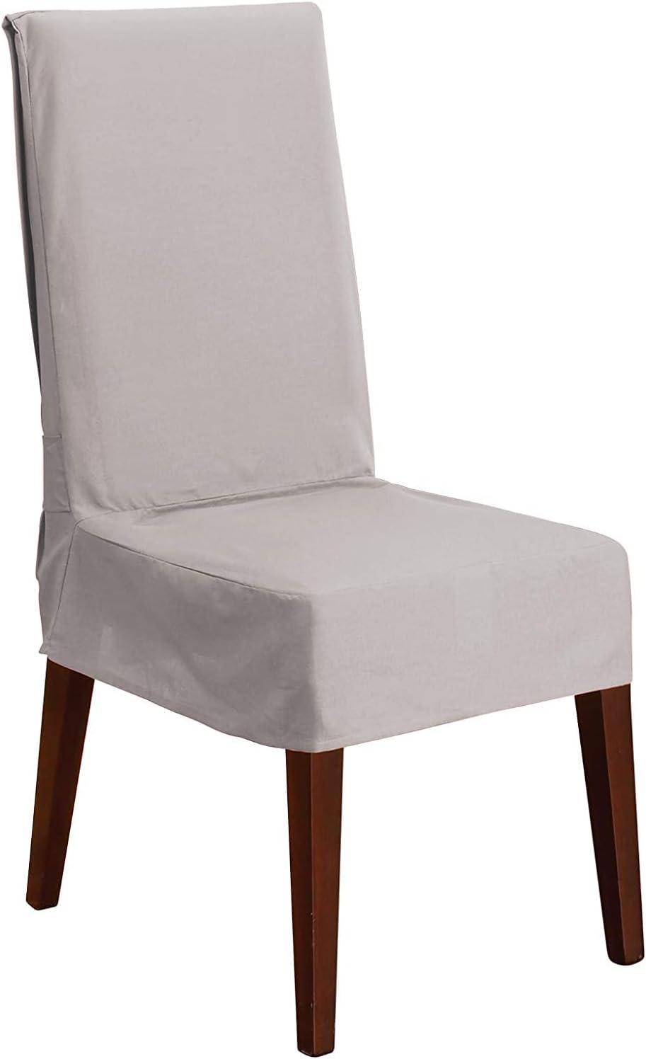 Gray Cotton Duck Short Dining Chair Slipcover