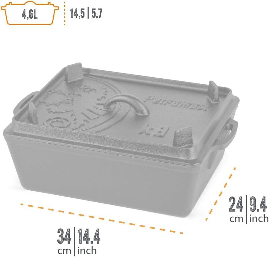 Petromax Loaf Pan with Lid, Large Cast Iron Bakeware Pan with Handles for Campfire or Home Kitchen, Pre-Seasoned, Also Use Lid for Cooking, 5.8 Quart