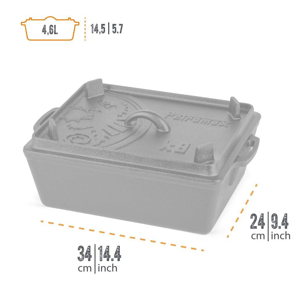Petromax Loaf Pan with Lid, Large Cast Iron Bakeware Pan with Handles for Campfire or Home Kitchen, Pre-Seasoned, Also Use Lid for Cooking, 5.8 Quart