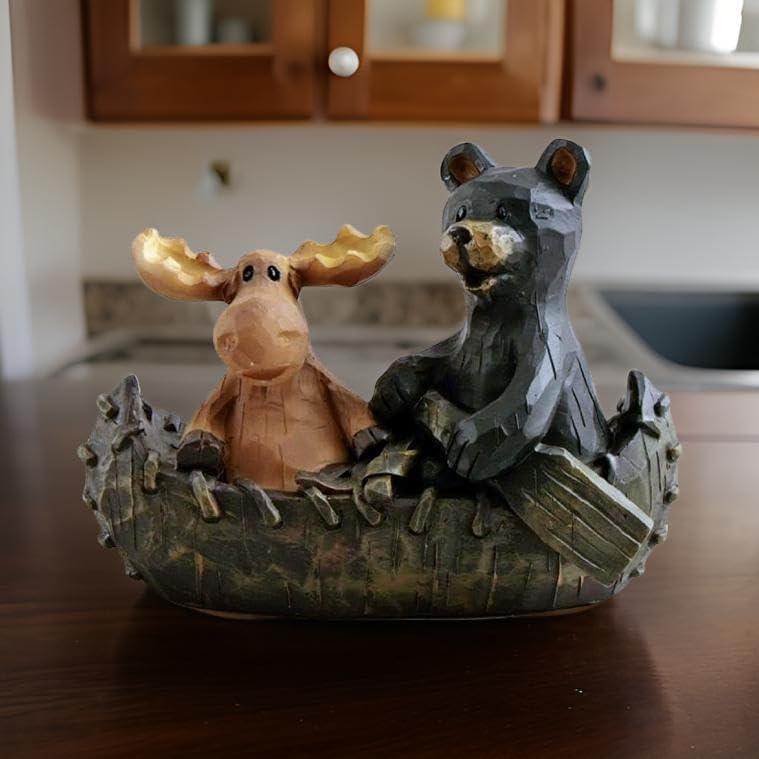 Design Toscano Moose and Black Bear in a Boat Statue