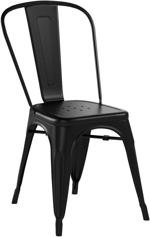 JUMMICO Metal Dining Chair Stackable Indoor Outdoor Industrial Vintage Chairs Bistro Kitchen Cafe Side Chairs with Back Set of 4 (Black)