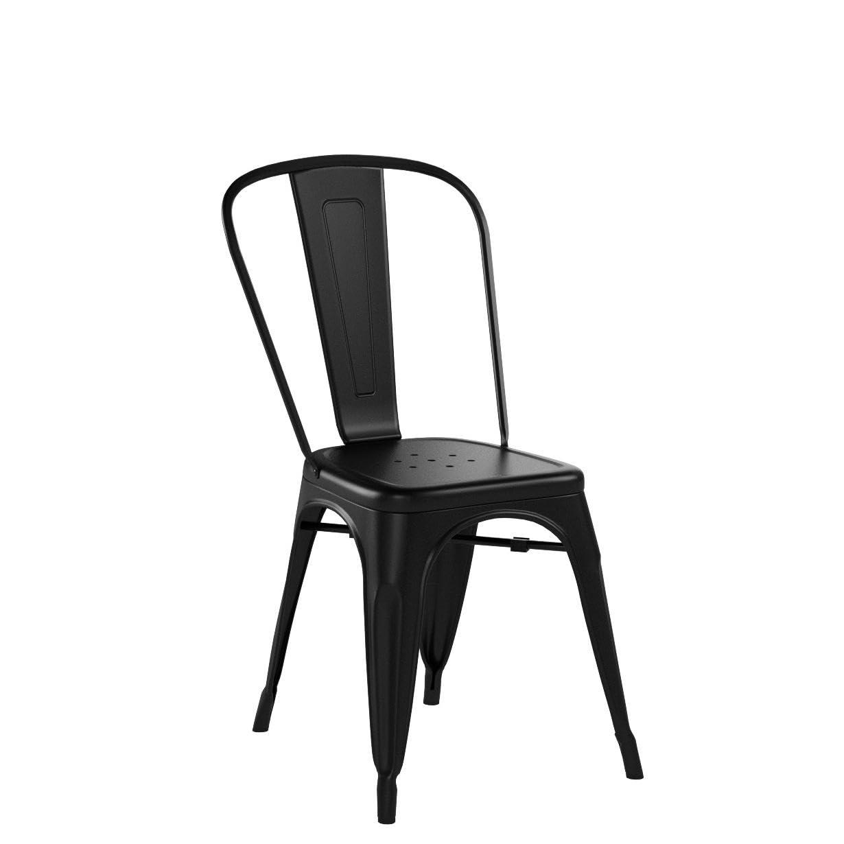 JUMMICO Metal Dining Chair Stackable Indoor Outdoor Industrial Vintage Chairs Bistro Kitchen Cafe Side Chairs with Back Set of 4 (Black)