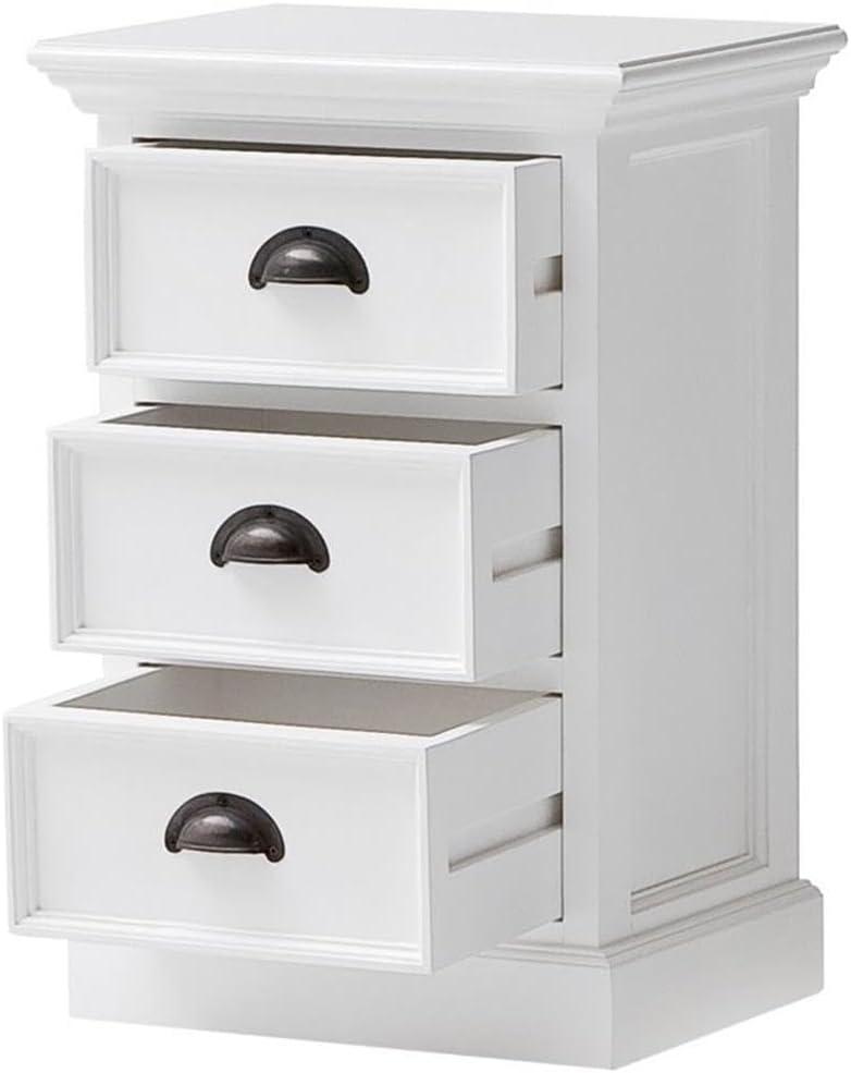 Beaumont Lane Modern Solid Mahogany Wood 3 Drawer Nightstand/ Bedside in Pure White, Assembled