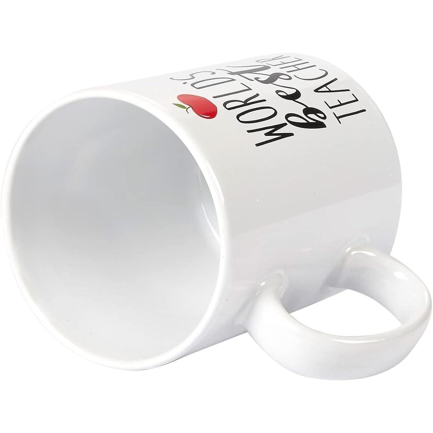 Blue Panda Large World's Best Teacher Coffee Mug White Ceramic Cup - Novelty Appreciation Gift for Teachers, Women, Men (16 oz)