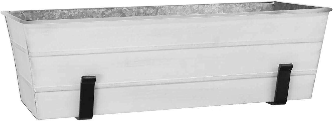 ACHLA Designs 24" Wide Galvanized With Wall Brackets Rectangular Steel Planter Boxes White: Durable Outdoor Mount, Easy Install