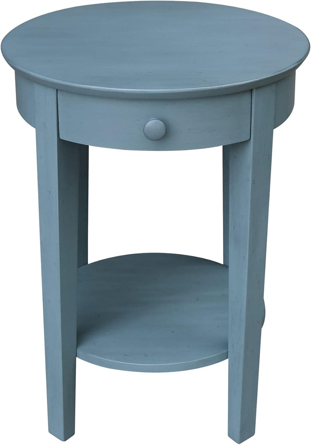 Ocean Blue Round Wooden Accent Table with Storage