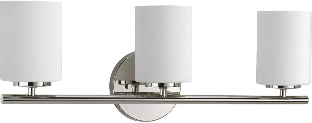 Progress Lighting Replay Collection 3-Light Bath Vanity, Polished Nickel, Shade Included