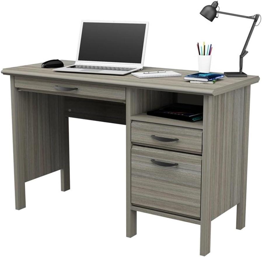 47" Computer Desk Smoked Oak - Inval: Home Office Furniture with Keyboard Tray & File Storage