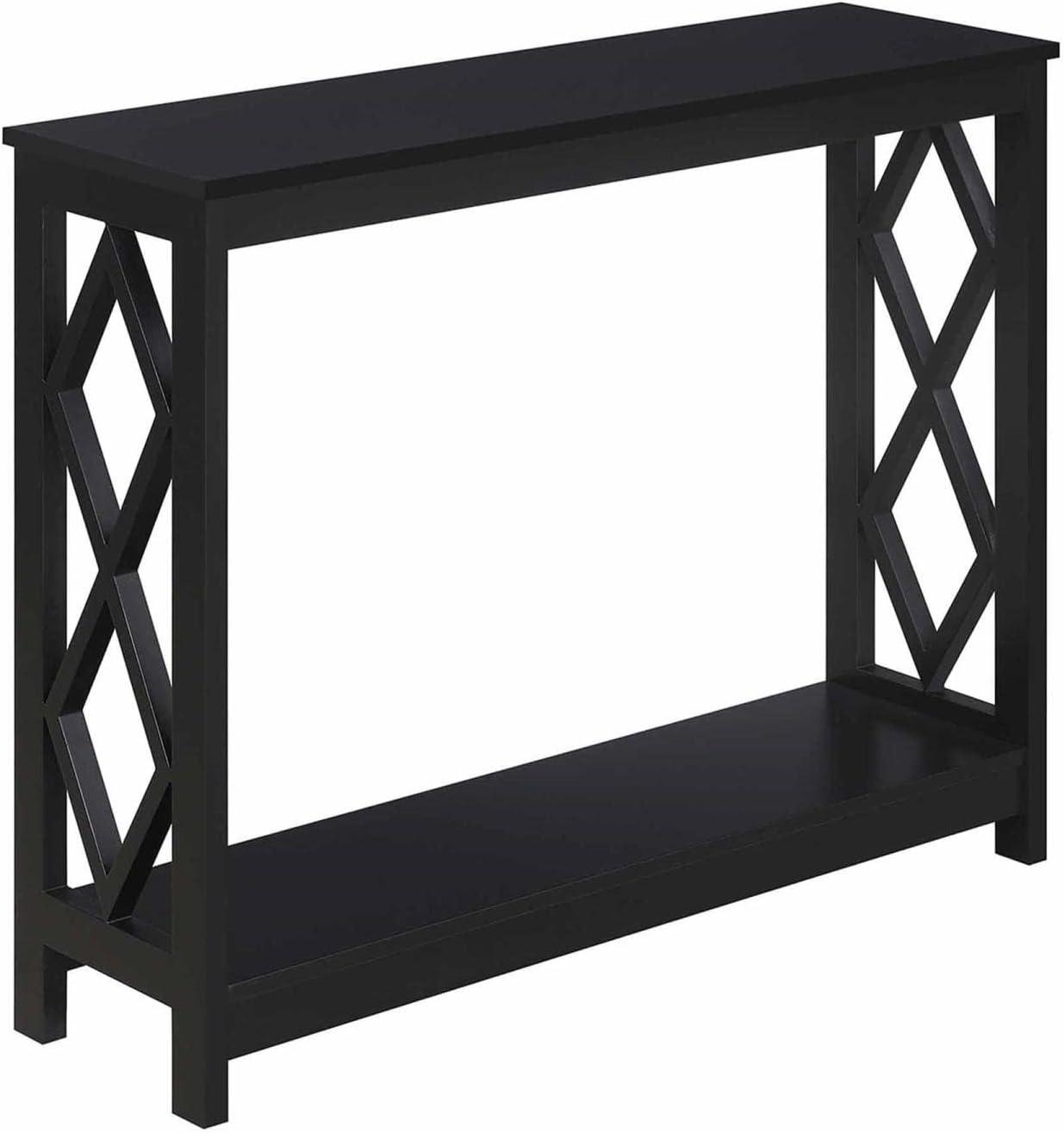 Chic Diamond Cut-Out Black Console Table with Storage