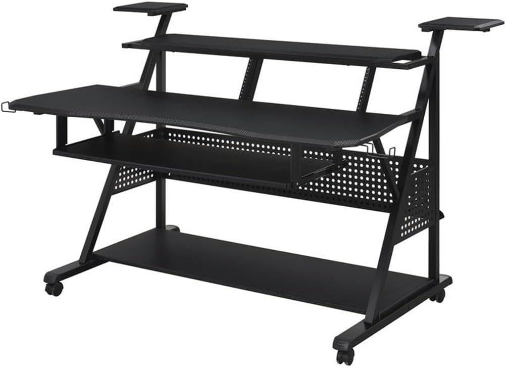 Acme Furniture 67" Willow Desks Black Finish: 42" High, Metal Frame, Wood Surface, Open Storage Shelf