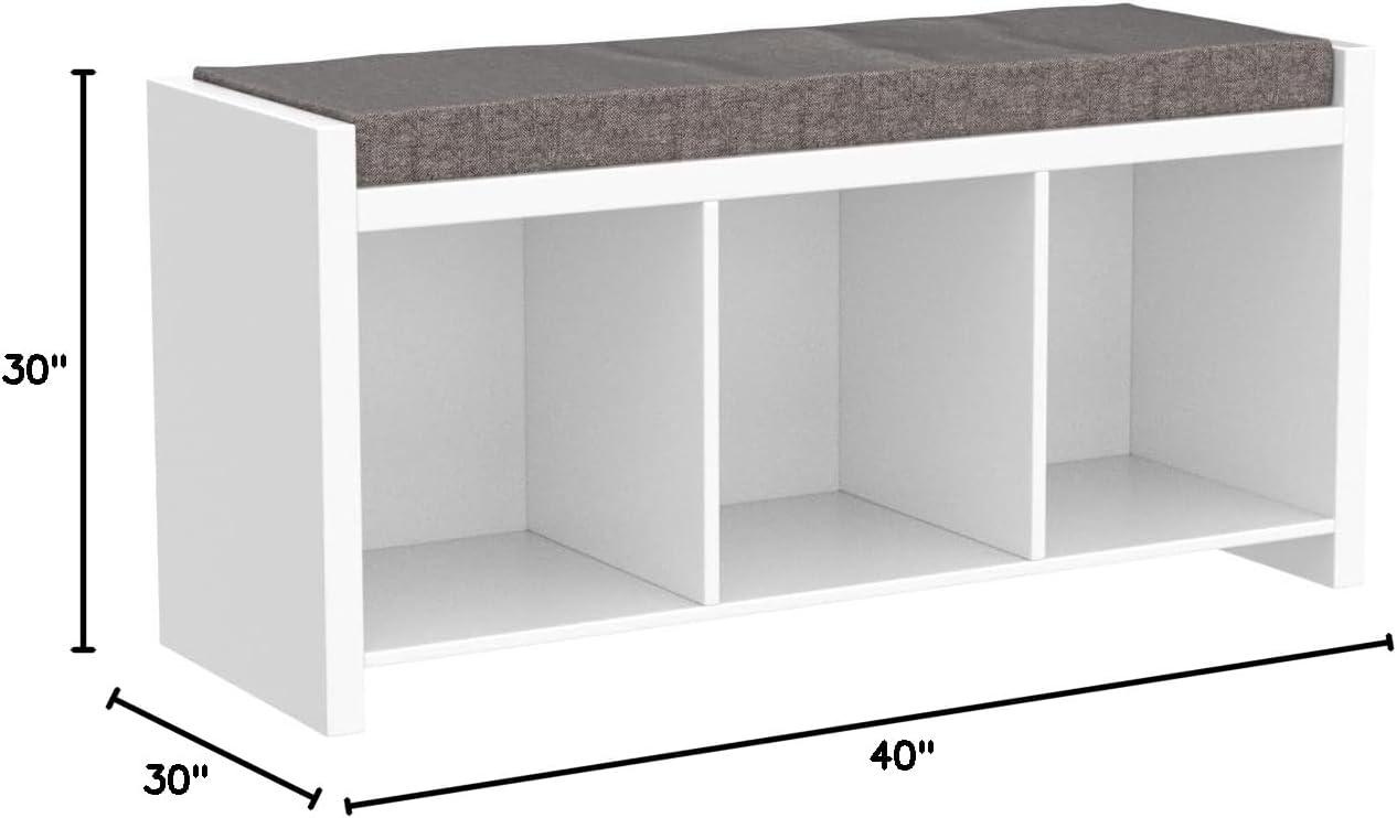 Honey-Can-Do Particle Board 37" W x 18.3" H 3-Cubby Shoe Storage Bench, White/Gray