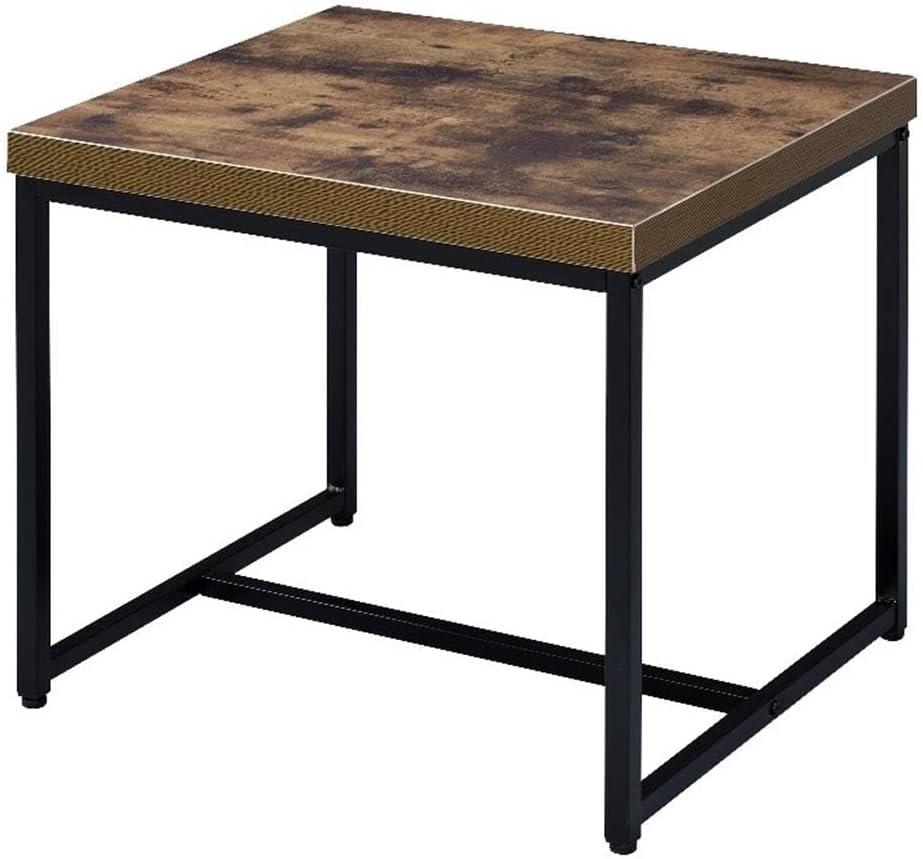 Contemporary Style Rectangular Wood and Metal End Table Brown and Black - Saltoro Sherpi