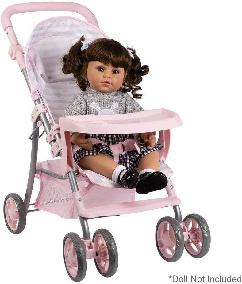 Adora Baby Doll Stroller, Snack N Go Collection with Adjustable Sun Cover and Doll Accessory Storage, Birthday Gift For Ages 3+ - Pastel Pink Heart