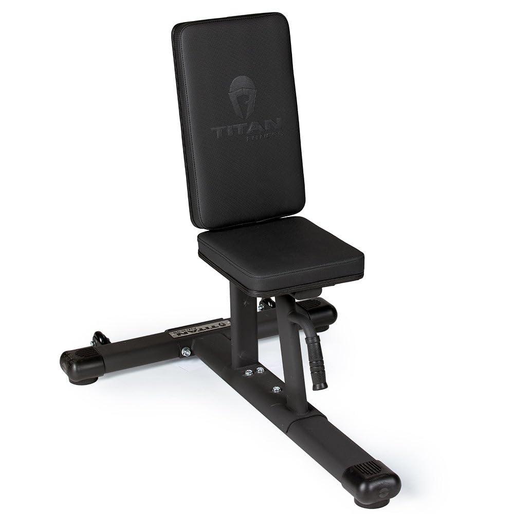 Titan Fitness Seated Stationary Bench, Rated 330 LB, Ergonomic Angled Back, Comfortable HeftyGrip Padding, Front Handle, Rear Wheels for Easy Transport, Utility Upright Weight Bench
