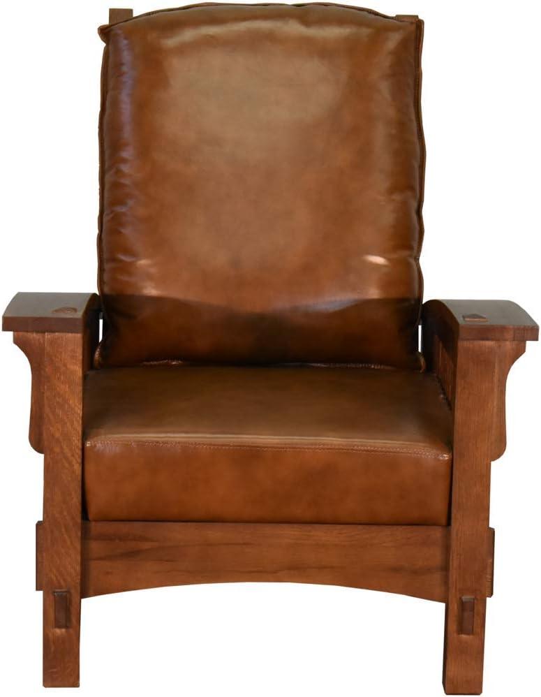 Pemberly Row Contemporary Leather Morris Chair in Reddish Brown