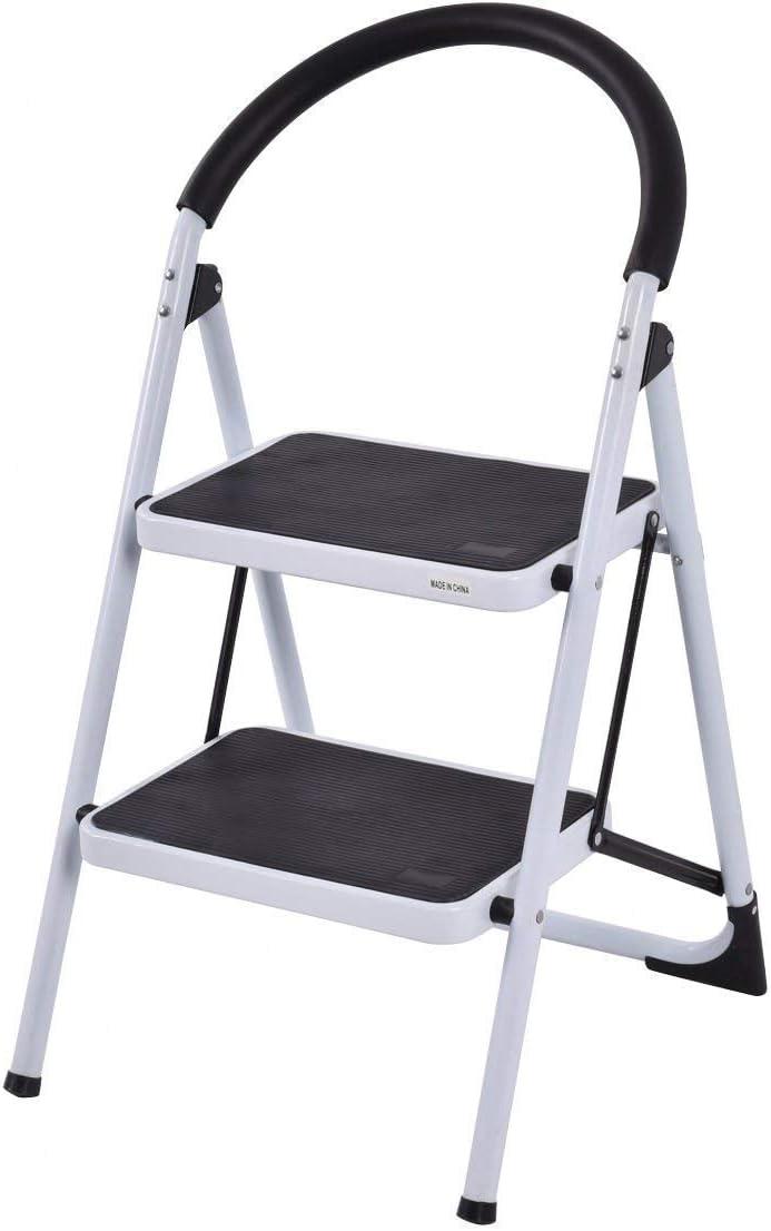 Heavy Duty White and Black 2-Step Foldable Ladder