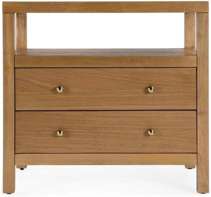 Natural Acacia Wood 2-Drawer Nightstand with Open Shelf